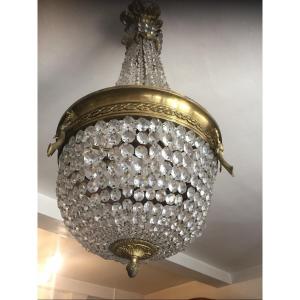 Louis XVI Style Bronze Frame Pearl Hot Air Balloon Chandelier 