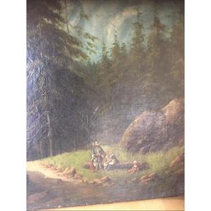 Oil Painting On Canvas Swiss Landscape 19th Century 