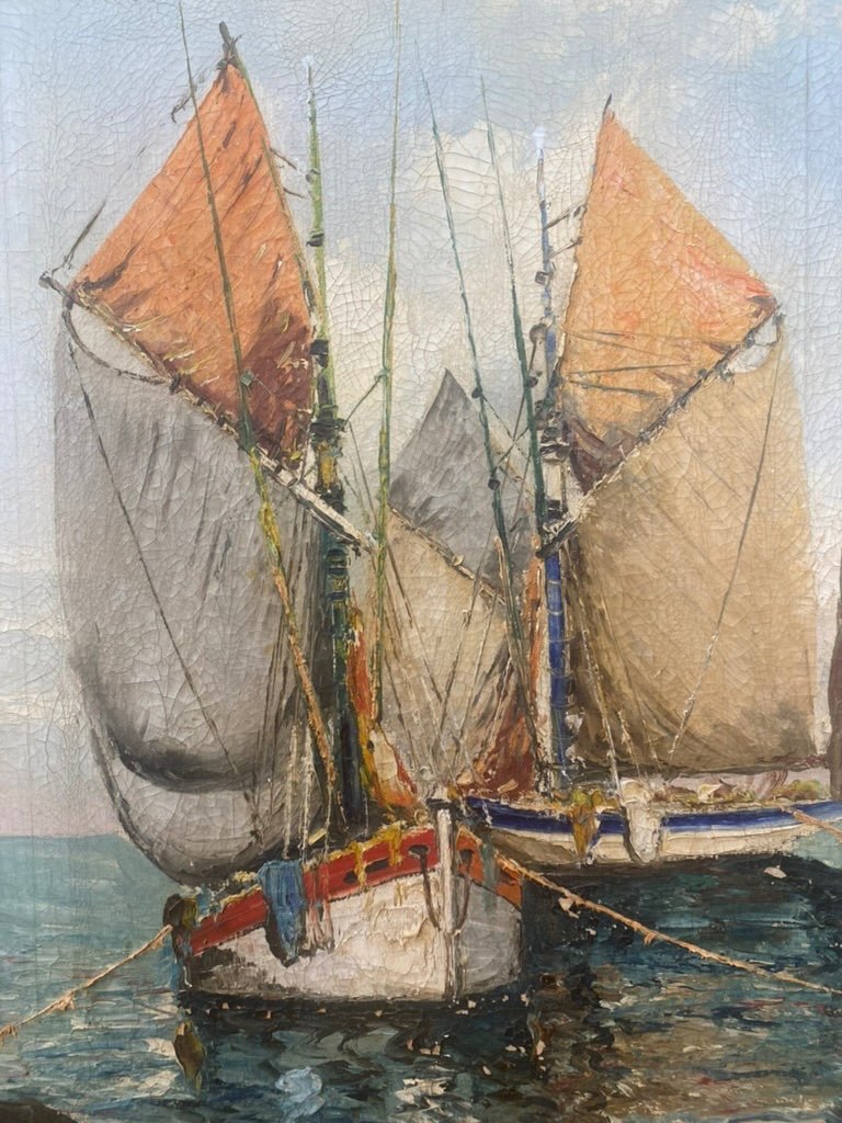 Tableau Marcel Catelein Marine. Huile Sur Toile, Sign&eacute;e En Bas &agrave; Gauche 1920-photo-1