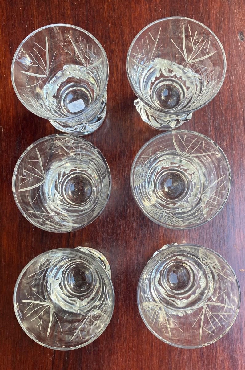 Six Petits Verres A Pied Digestif Signé Daum France En Cristal-photo-2