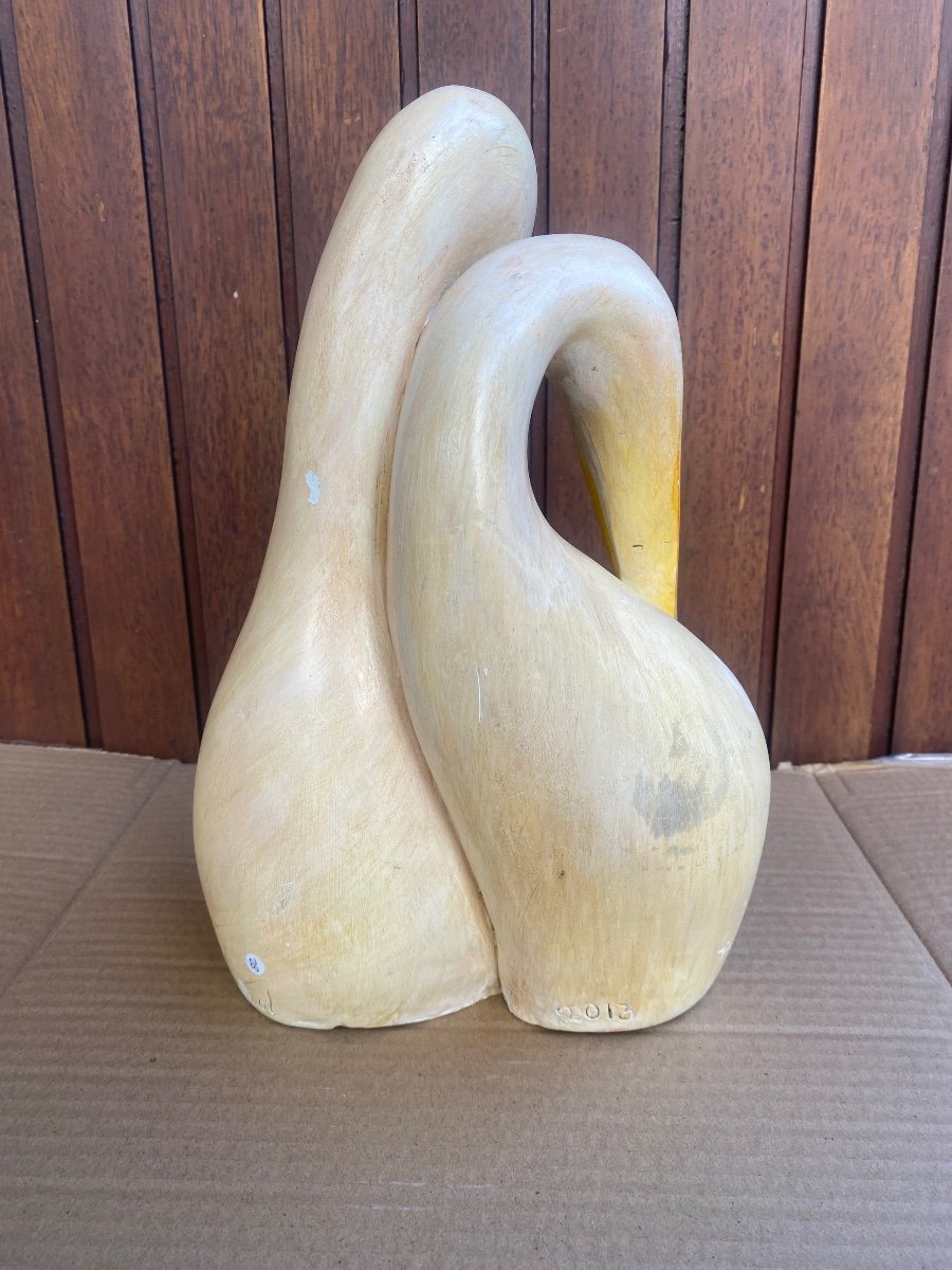 Pelicans Plaster Sculpture Signed Rossignol-photo-3