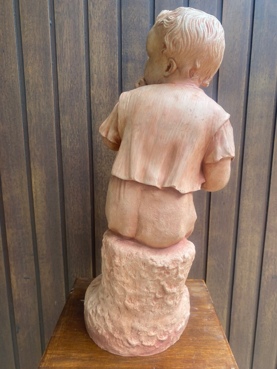 Grande Sculpture d'Enfant En Terre Cuite de Charles Martial Baury 1868-photo-2