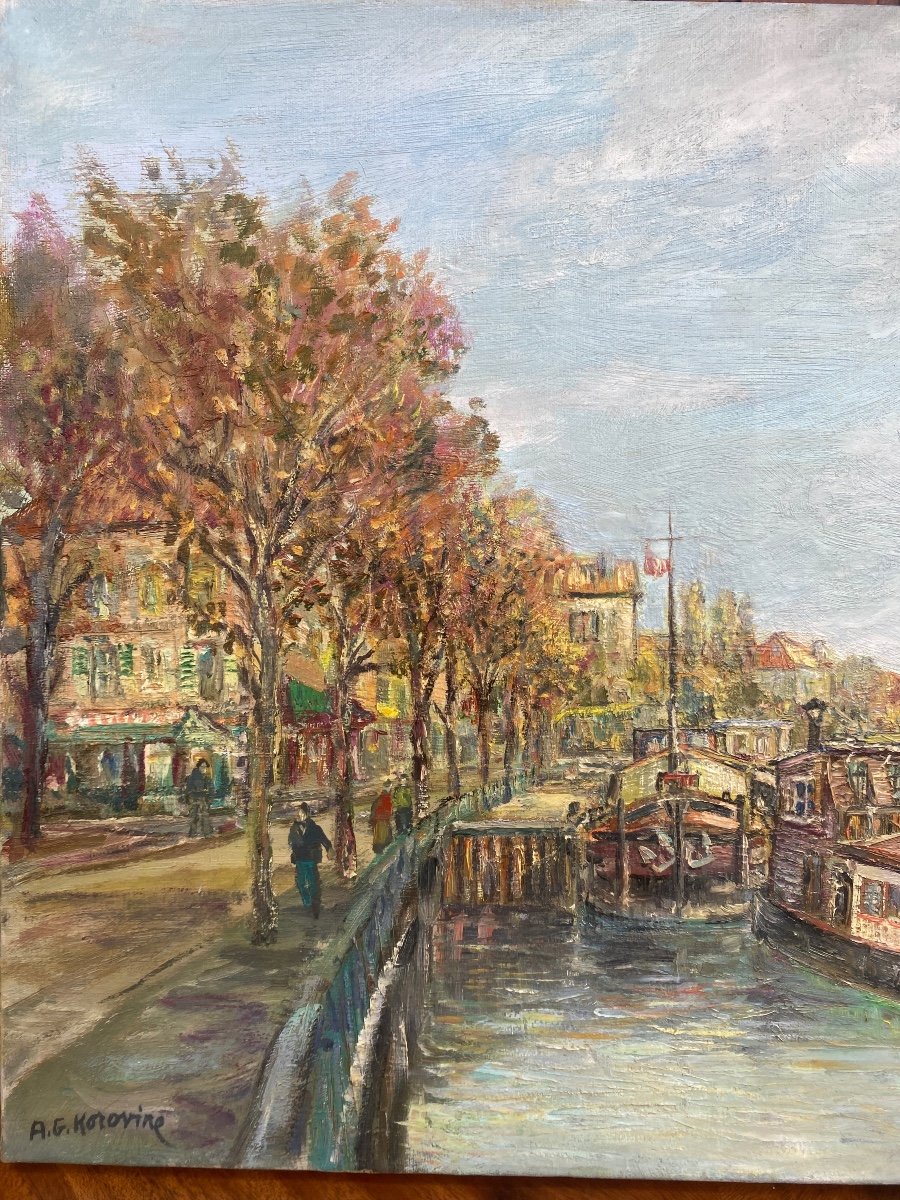 Painting By  Ag  Korovine The Docks  Of The Seine River In Paris-photo-3