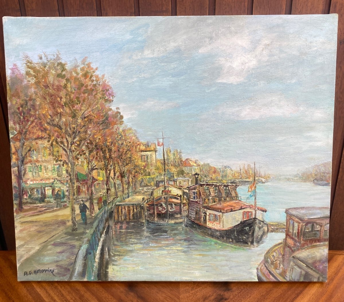 Painting By  Ag  Korovine The Docks  Of The Seine River In Paris