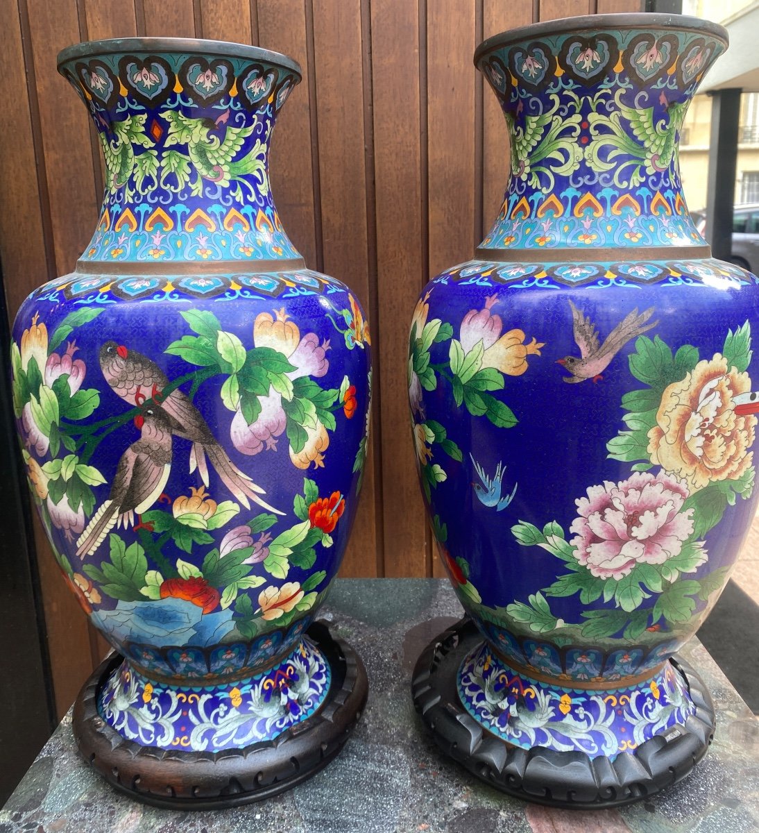 Huge Pair Of Chinese Cloisonnée Vase 1910 In Perfect Condition-photo-2