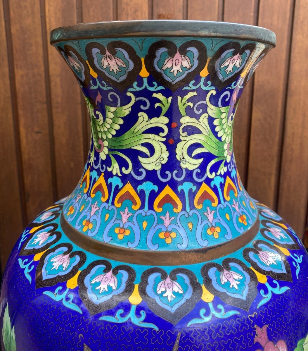 Huge Pair Of Chinese Cloisonnée Vase 1910 In Perfect Condition-photo-3