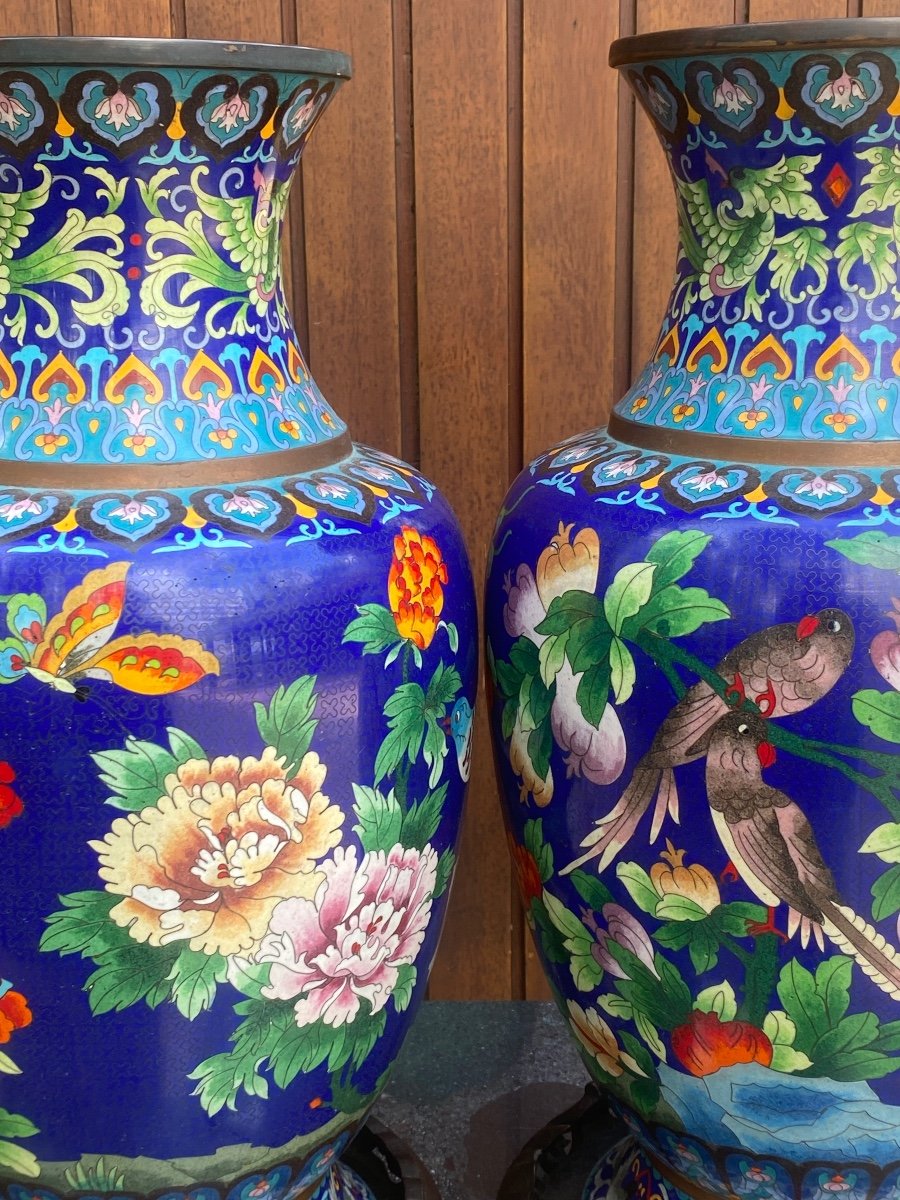 Huge Pair Of Chinese Cloisonnée Vase 1910 In Perfect Condition-photo-1