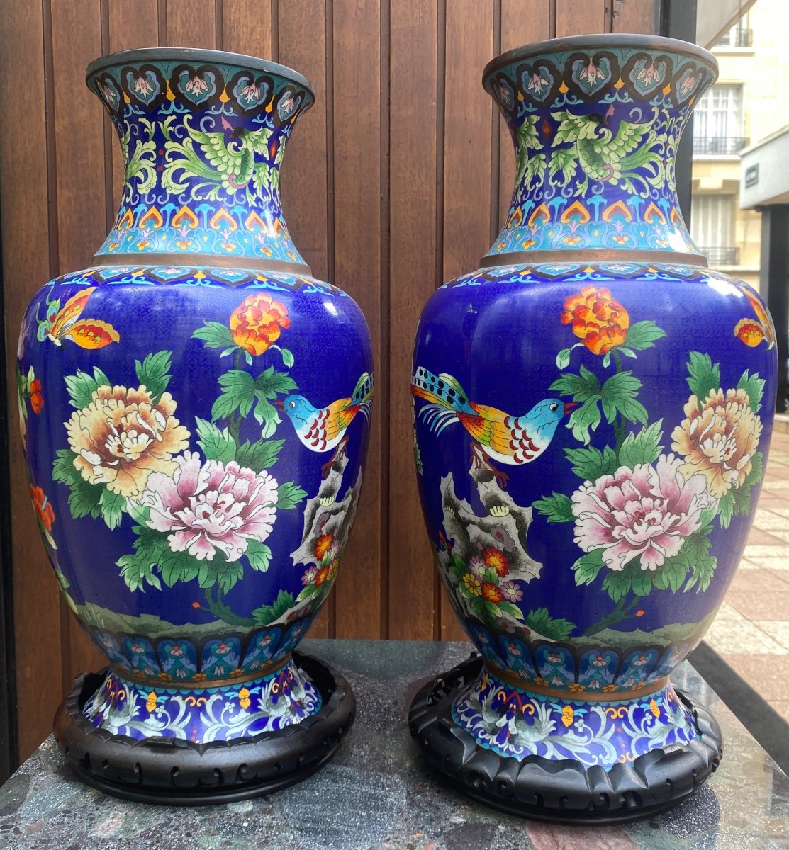 Huge Pair Of Chinese Cloisonnée Vase 1910 In Perfect Condition