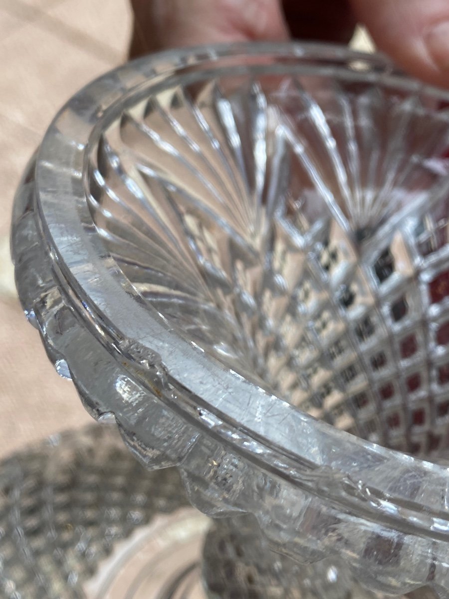 Pair Of Crystal Fruit Bowls On Pedestal   Signed Val Saint Lambert 1900 Art Nouveau-photo-4