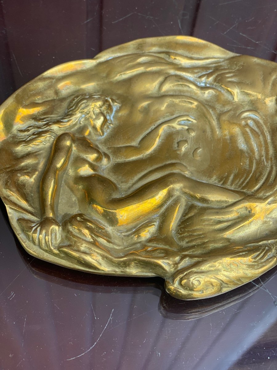 Art Nouveau Bronze Bowl Naked Woman -photo-2