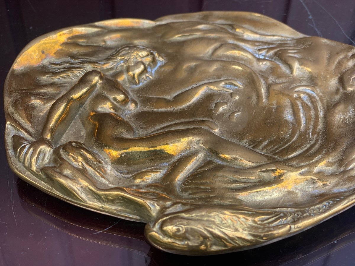 Art Nouveau Bronze Bowl Naked Woman -photo-1