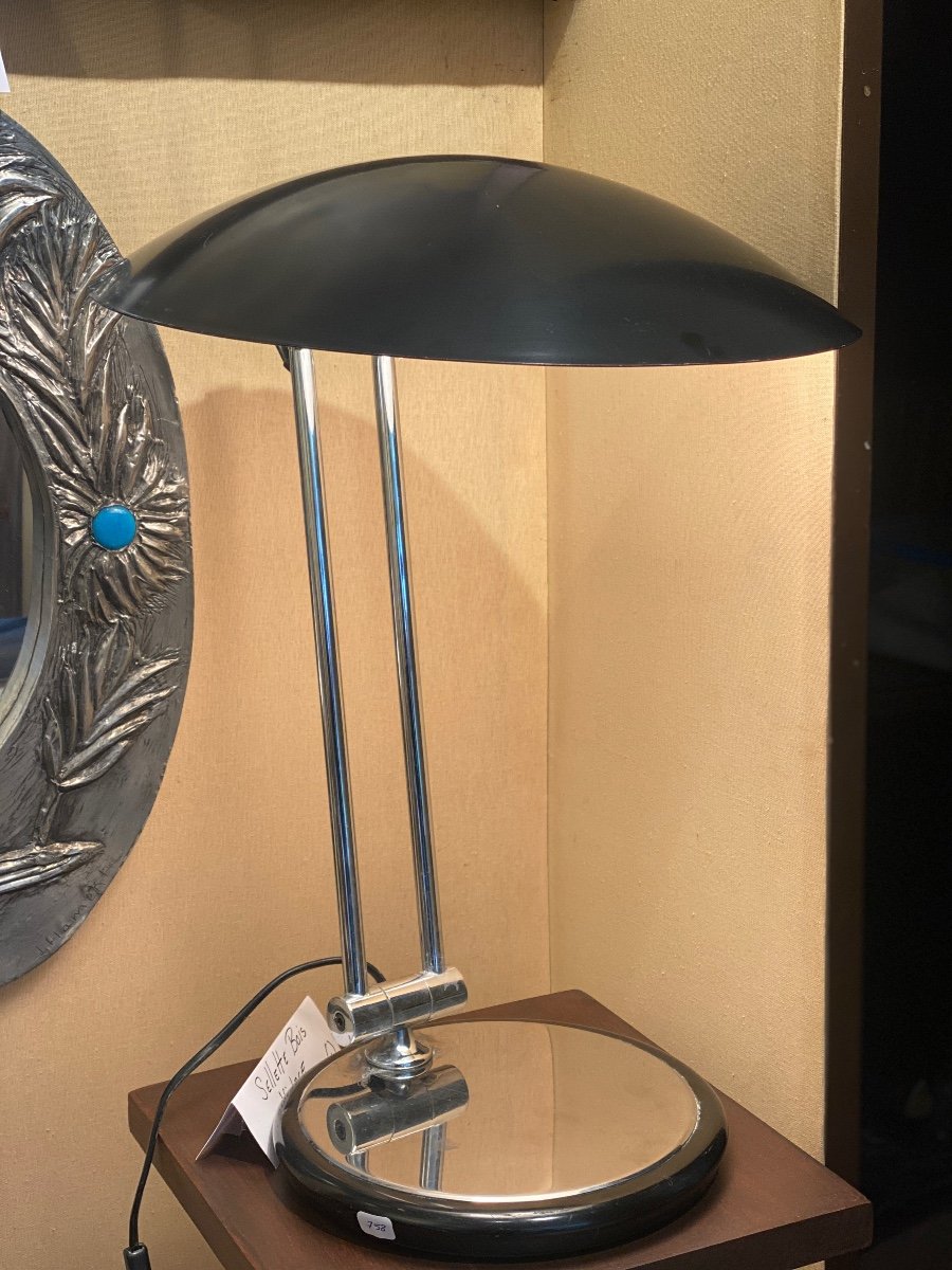 Lampe De Bureau ALUMINOR Design Pivotante En Chrome Et Métal Laqué Noir 