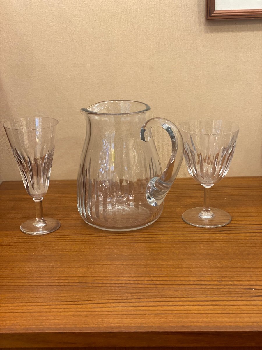 Set Of Baccarat Wine Glasses (8) And Champagne Glasses (11) With Cassino Crystal Water Jug -photo-2