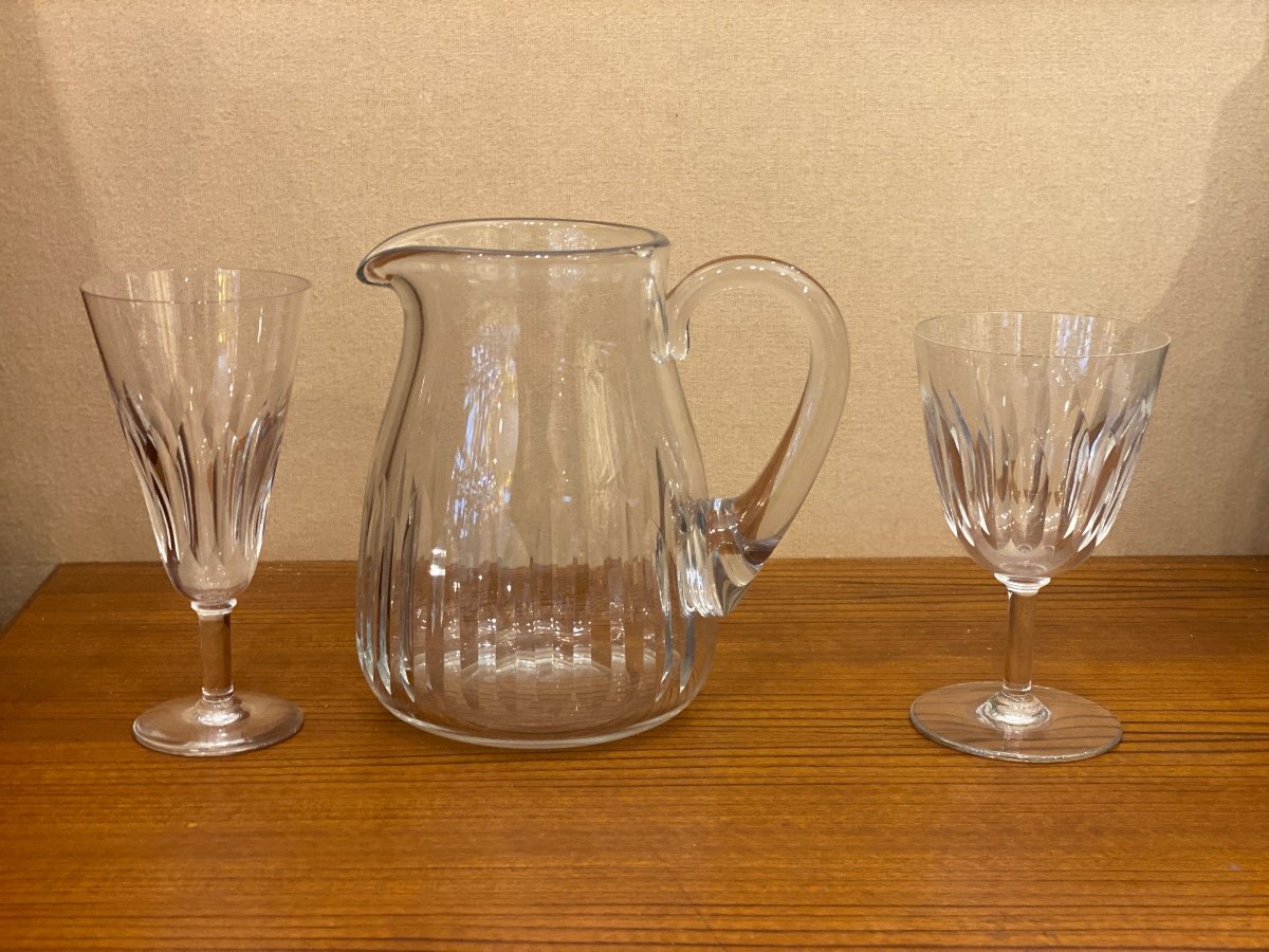 Set Of Baccarat Wine Glasses (8) And Champagne Glasses (11) With Cassino Crystal Water Jug -photo-3