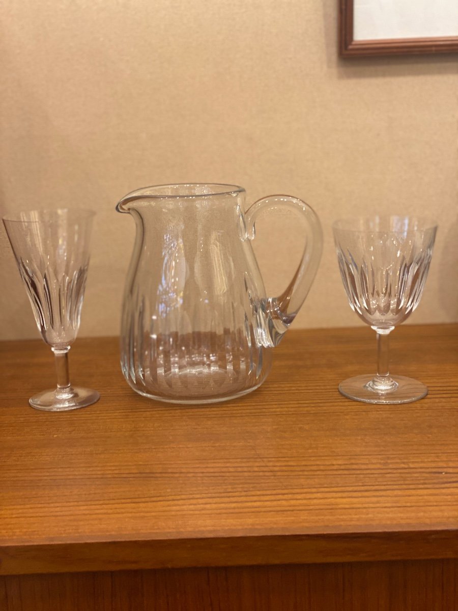 Set Of Baccarat Wine Glasses (8) And Champagne Glasses (11) With Cassino Crystal Water Jug -photo-4