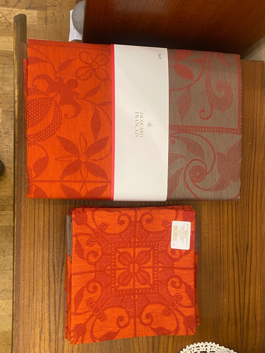 Le Jacquard Français: Nappe Et 8 Serviettes Neuve En Lin Modèle Venezia-photo-2