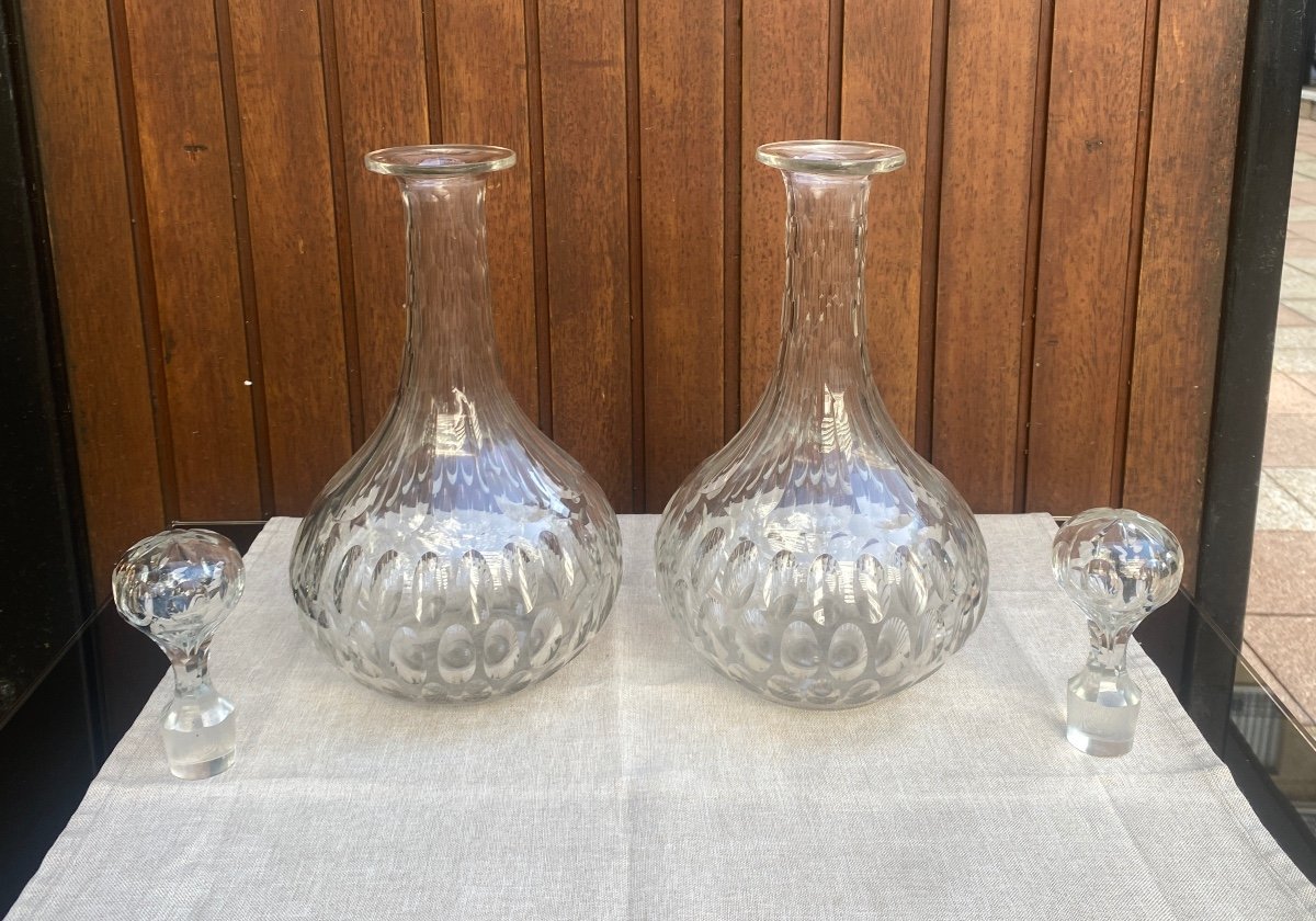 Pair Of Saint Louis Crystal Carafes 19th Century-photo-2