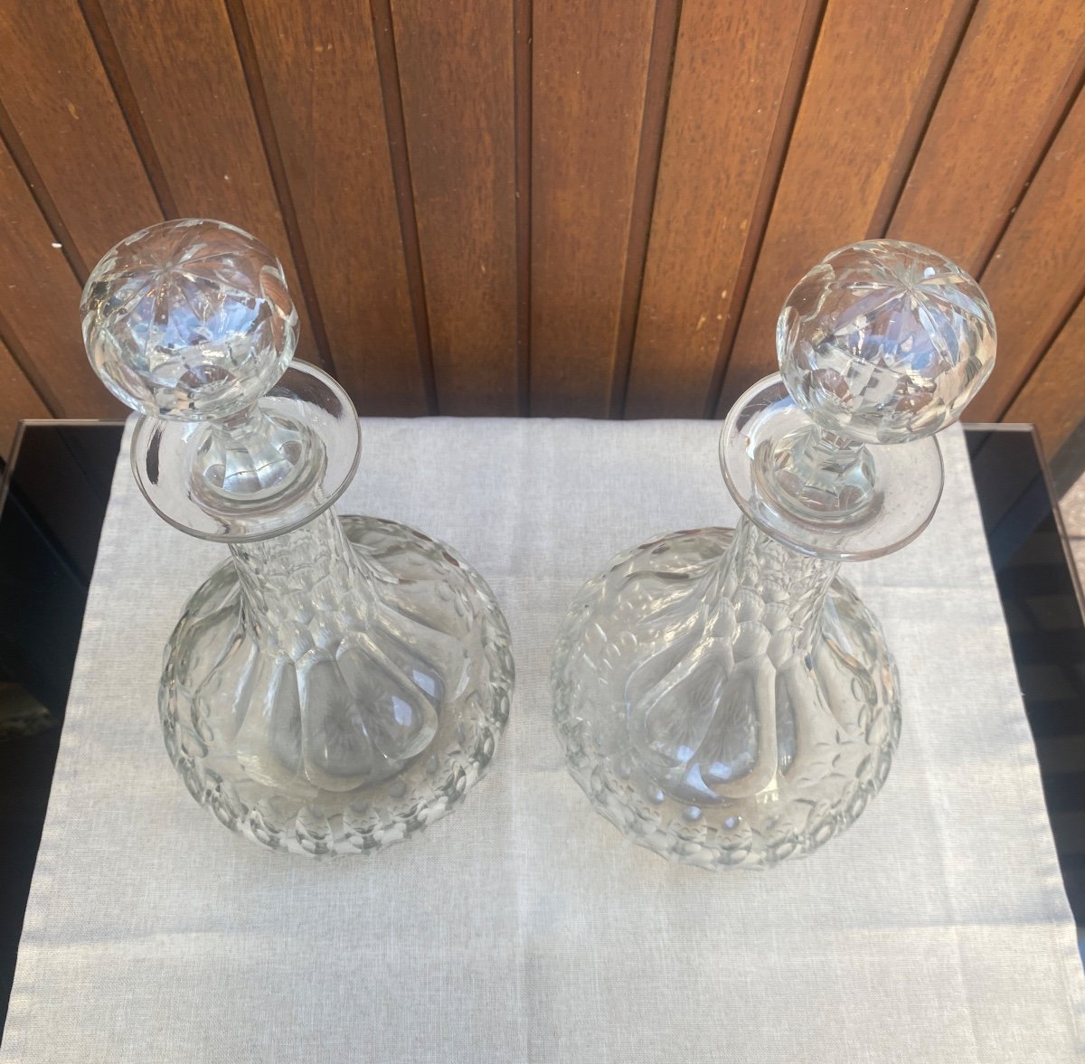 Pair Of Saint Louis Crystal Carafes 19th Century-photo-3