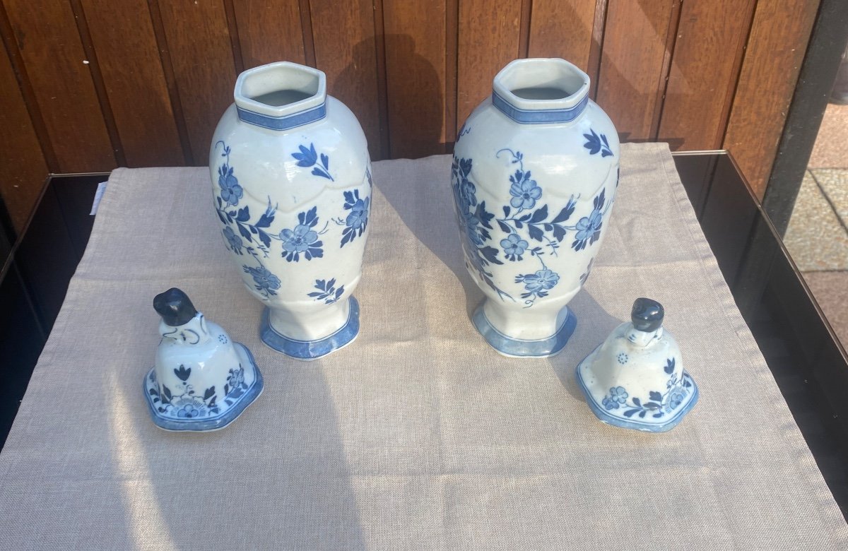 Pair Of Signed Delft Hand Painted Vases 19th Century Perfect Condition-photo-2