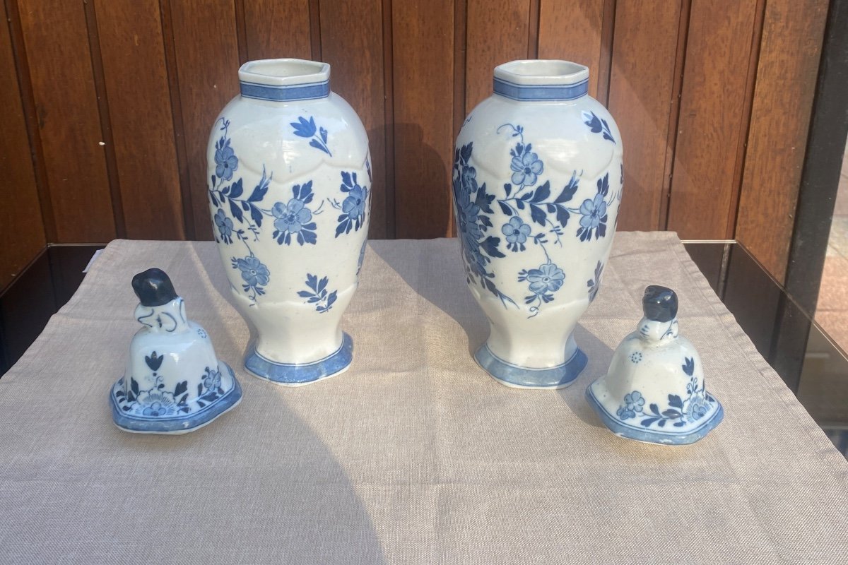 Pair Of Signed Delft Hand Painted Vases 19th Century Perfect Condition-photo-3