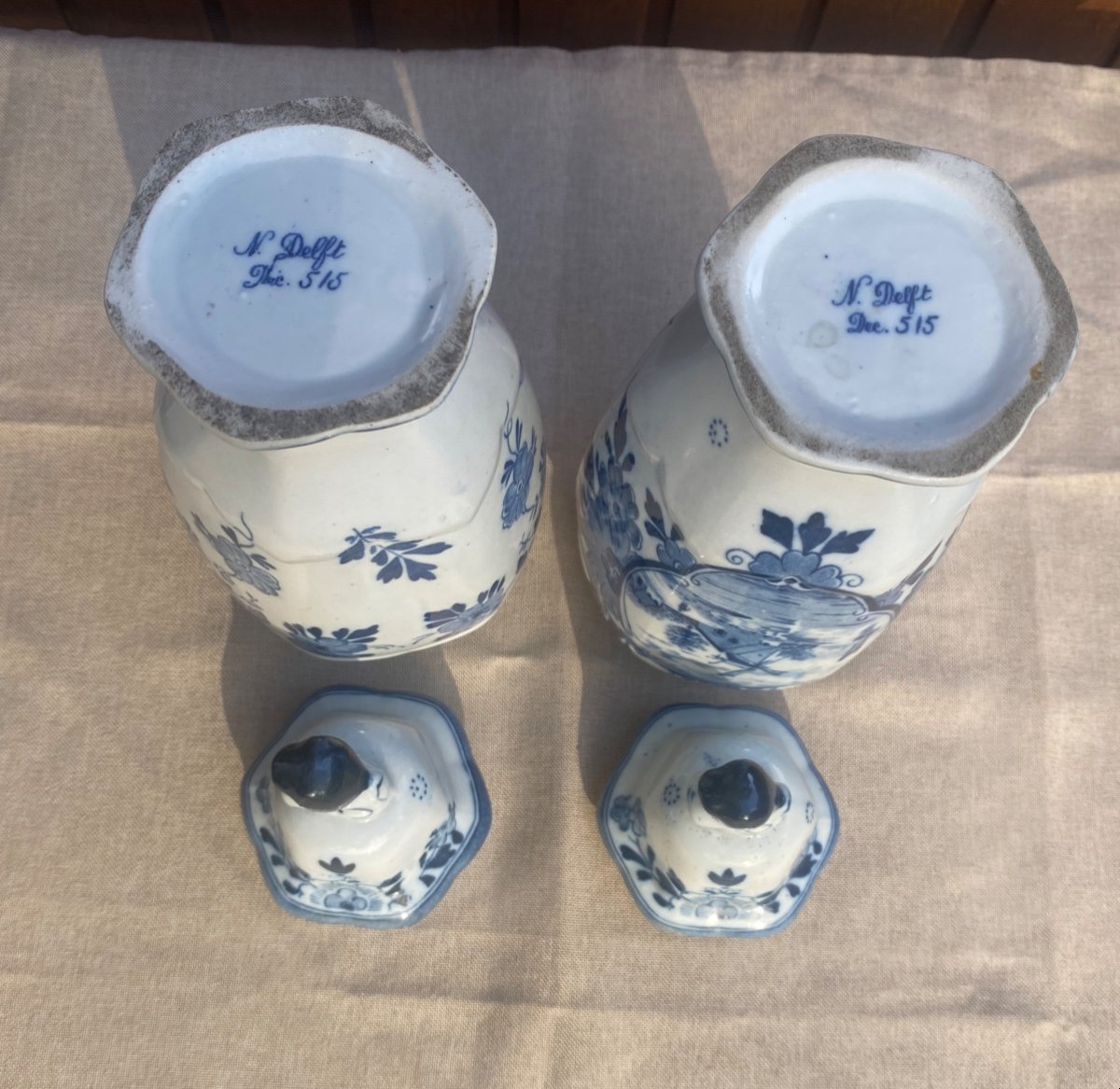 Pair Of Signed Delft Hand Painted Vases 19th Century Perfect Condition-photo-4