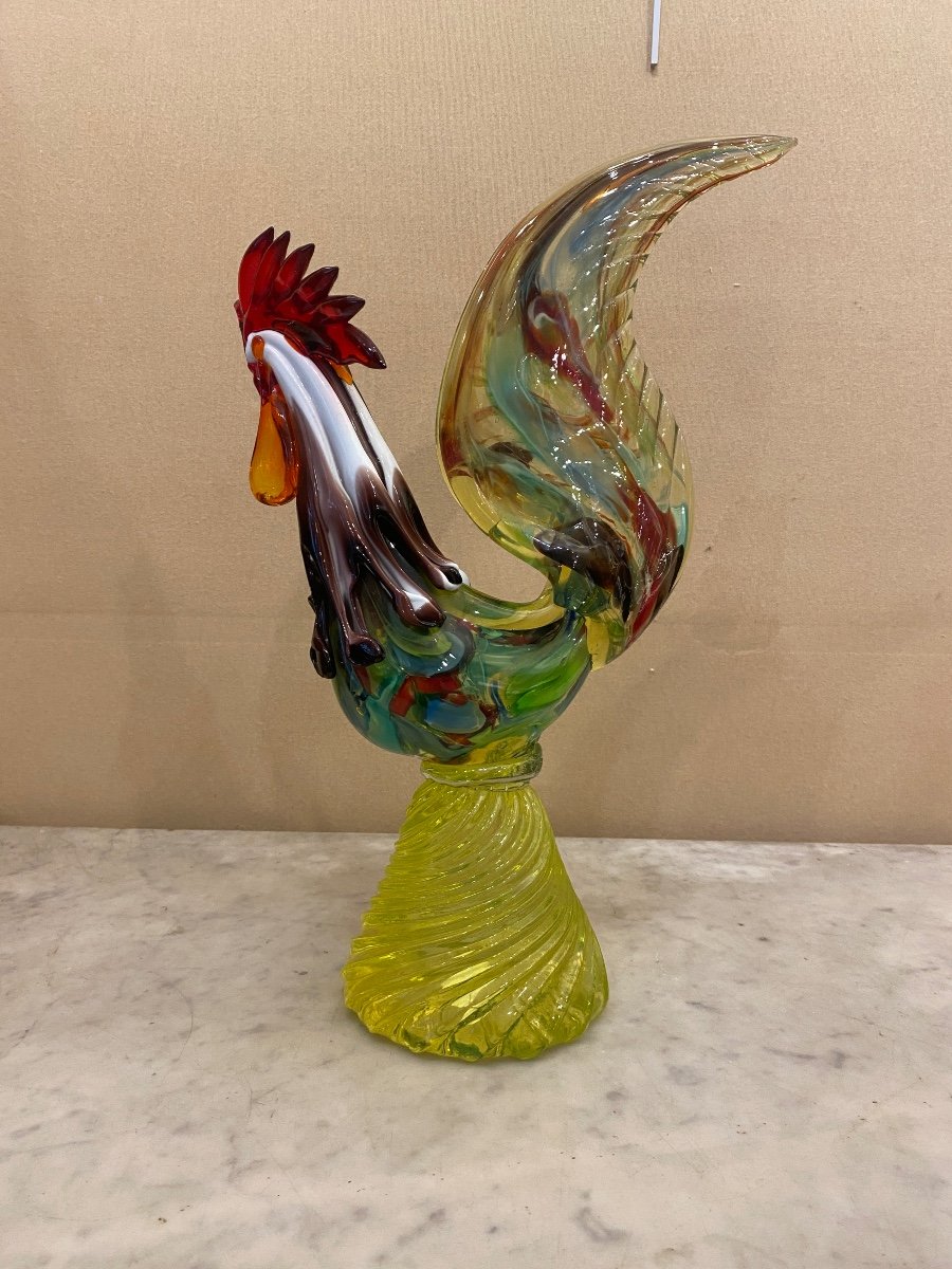 Large Blown Murano Rooster From The 50s-photo-3