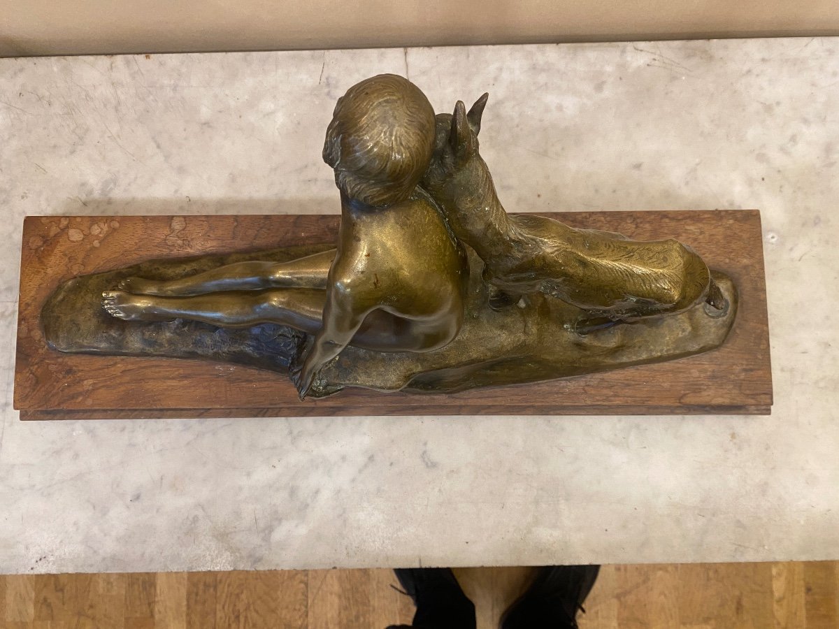 Bronze Sculpture Of Woman And Deer Signed By Pierre Alexander Molton Sealed With Medal Of Honor-photo-5