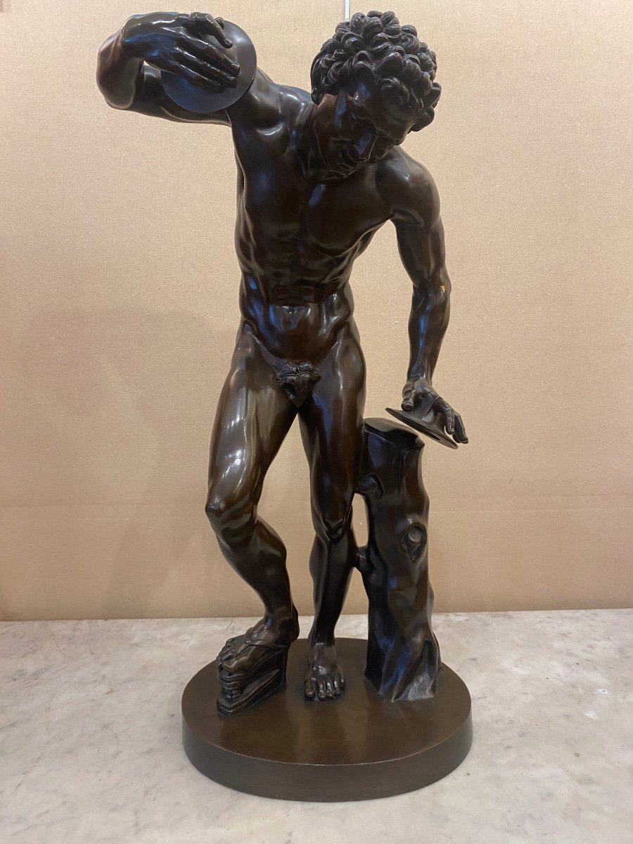 Sculpture De Faune Dansant avec Cymbale en Bronze 19ème siècle