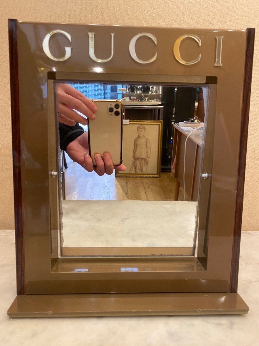 Pivoting Mirror In Metal And Wood From 1980s Designer Gucci