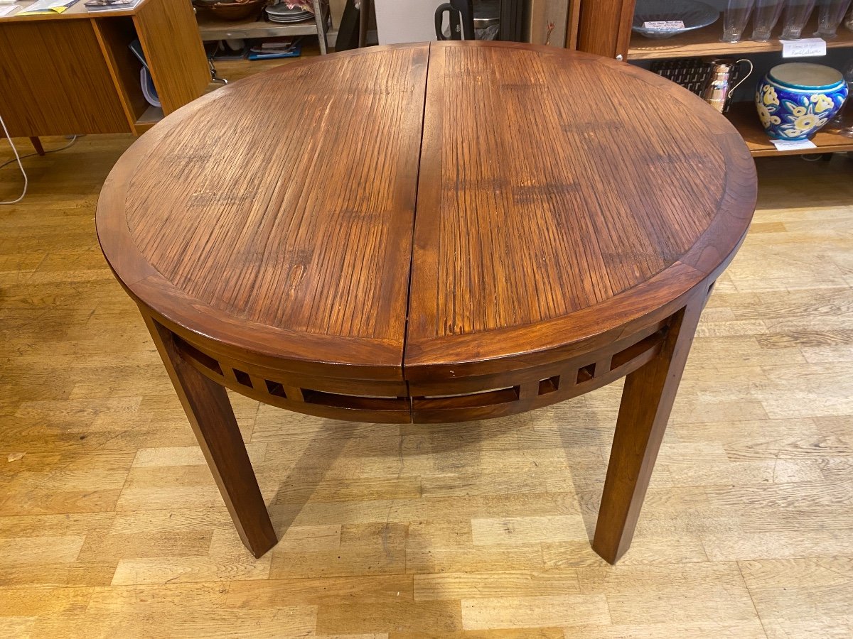 Solid Rubberwood Round Table 1980s With Extension 160cm-photo-2