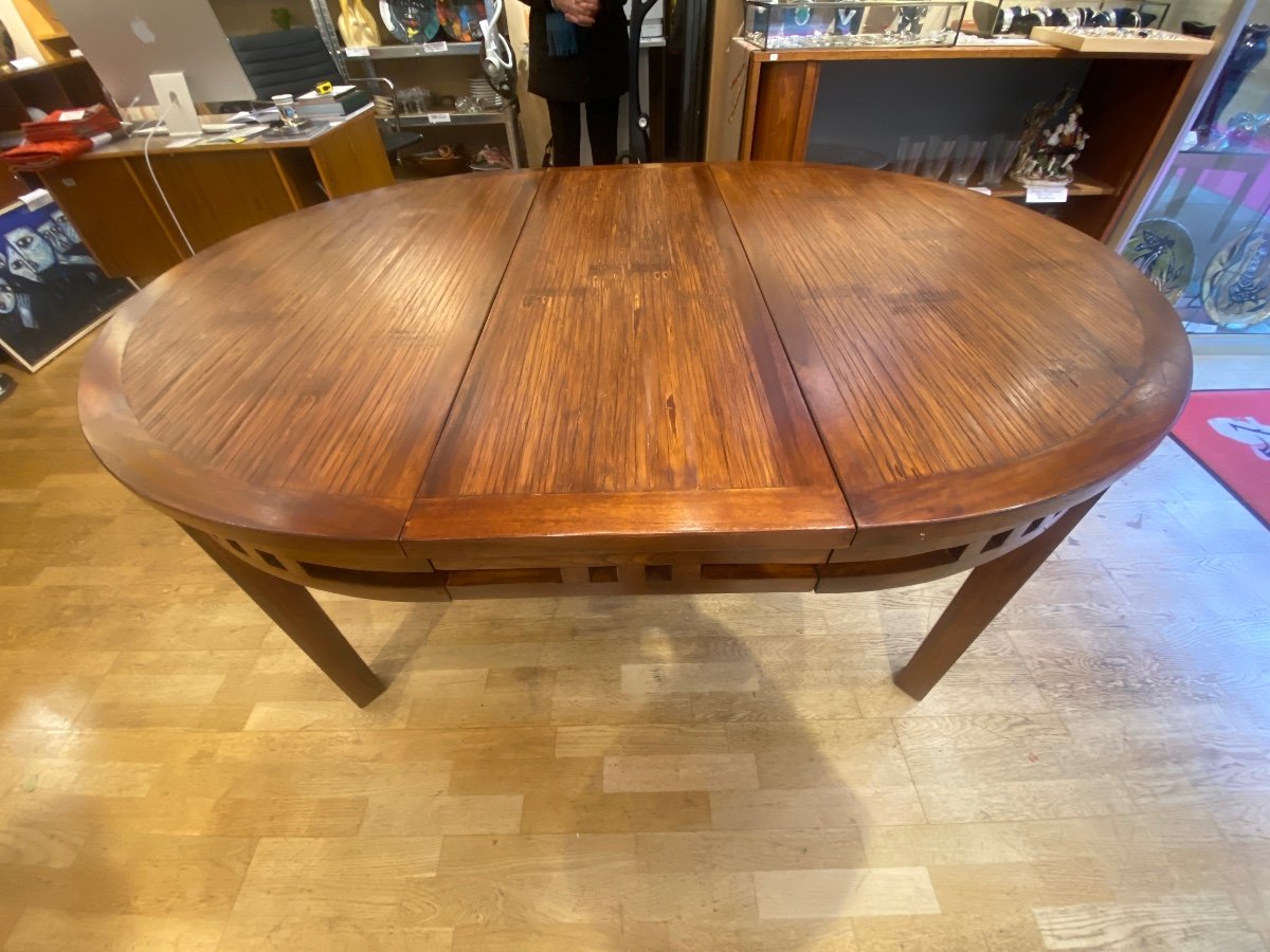 Solid Rubberwood Round Table 1980s With Extension 160cm-photo-3