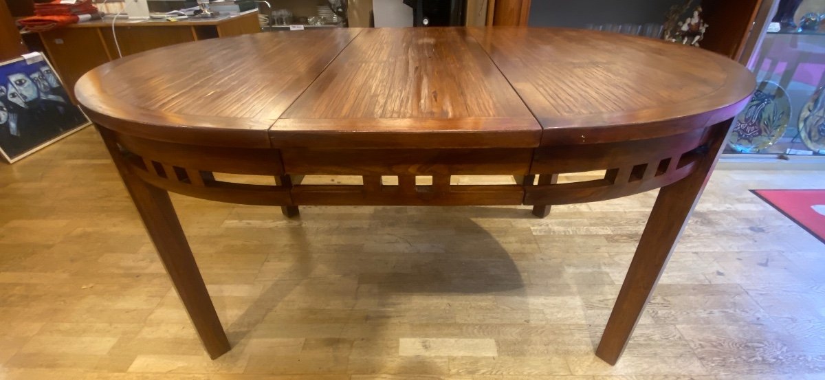 Solid Rubberwood Round Table 1980s With Extension 160cm-photo-4