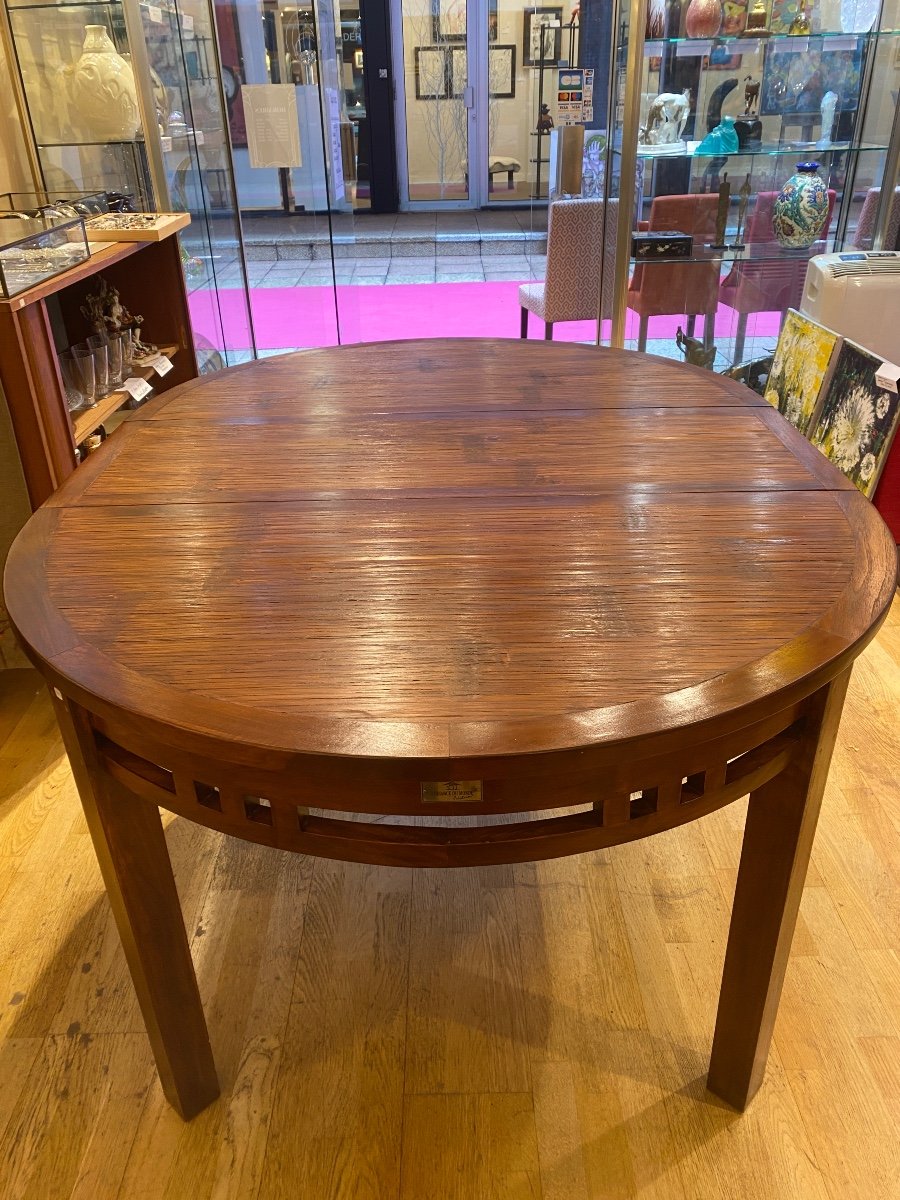 Solid Rubberwood Round Table 1980s With Extension 160cm-photo-2