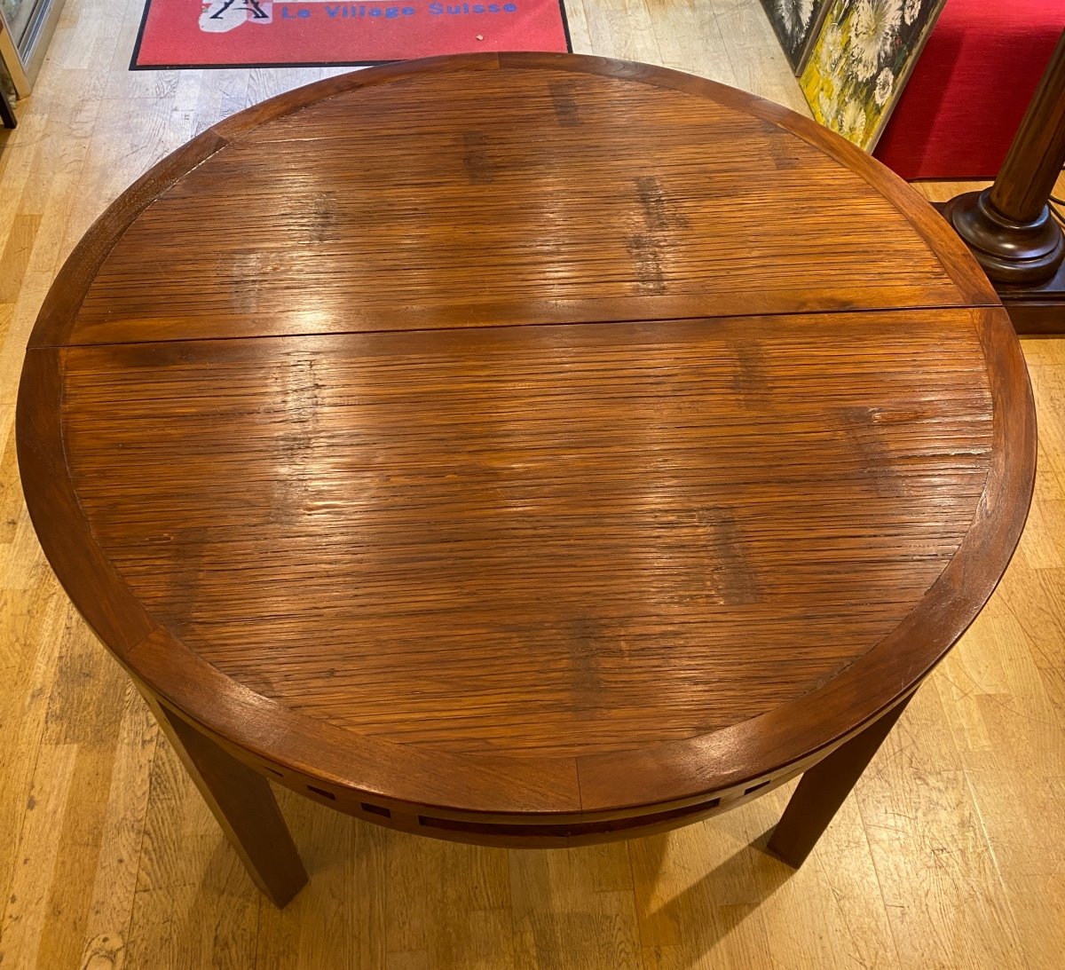 Solid Rubberwood Round Table 1980s With Extension 160cm