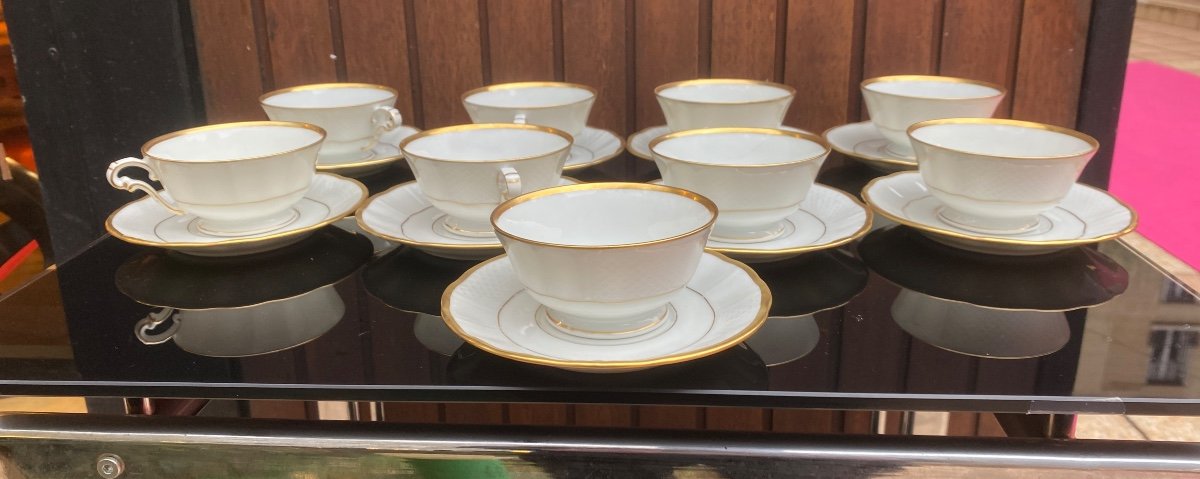 9 Limoges Porcelain Tea Cups 1900 Gilded With Fine Gold-photo-2