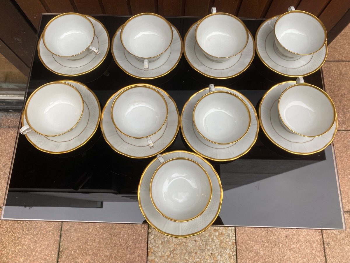 9 Tasse à Thé En Porcelaine De Limoges 1900 Doré A l'Or Fin