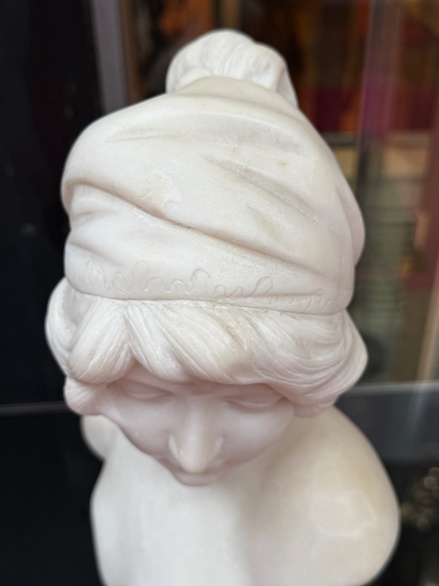 Art Nouveau White Marble Bust Of A Young Girl 1900-photo-4