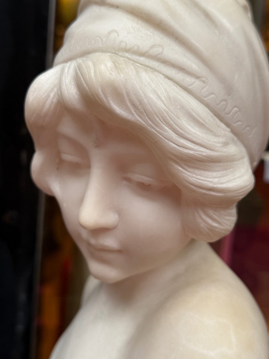 Art Nouveau White Marble Bust Of A Young Girl 1900-photo-2