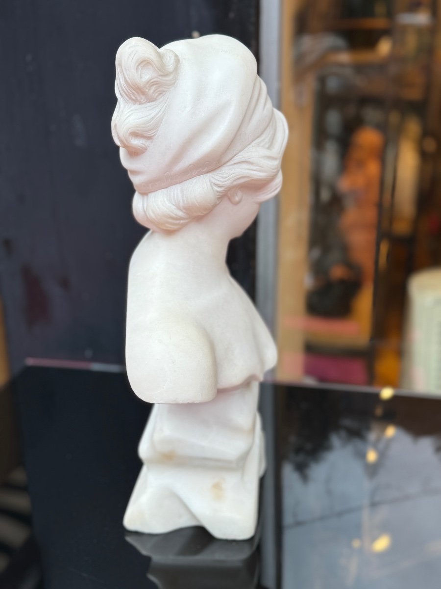 Art Nouveau White Marble Bust Of A Young Girl 1900-photo-4