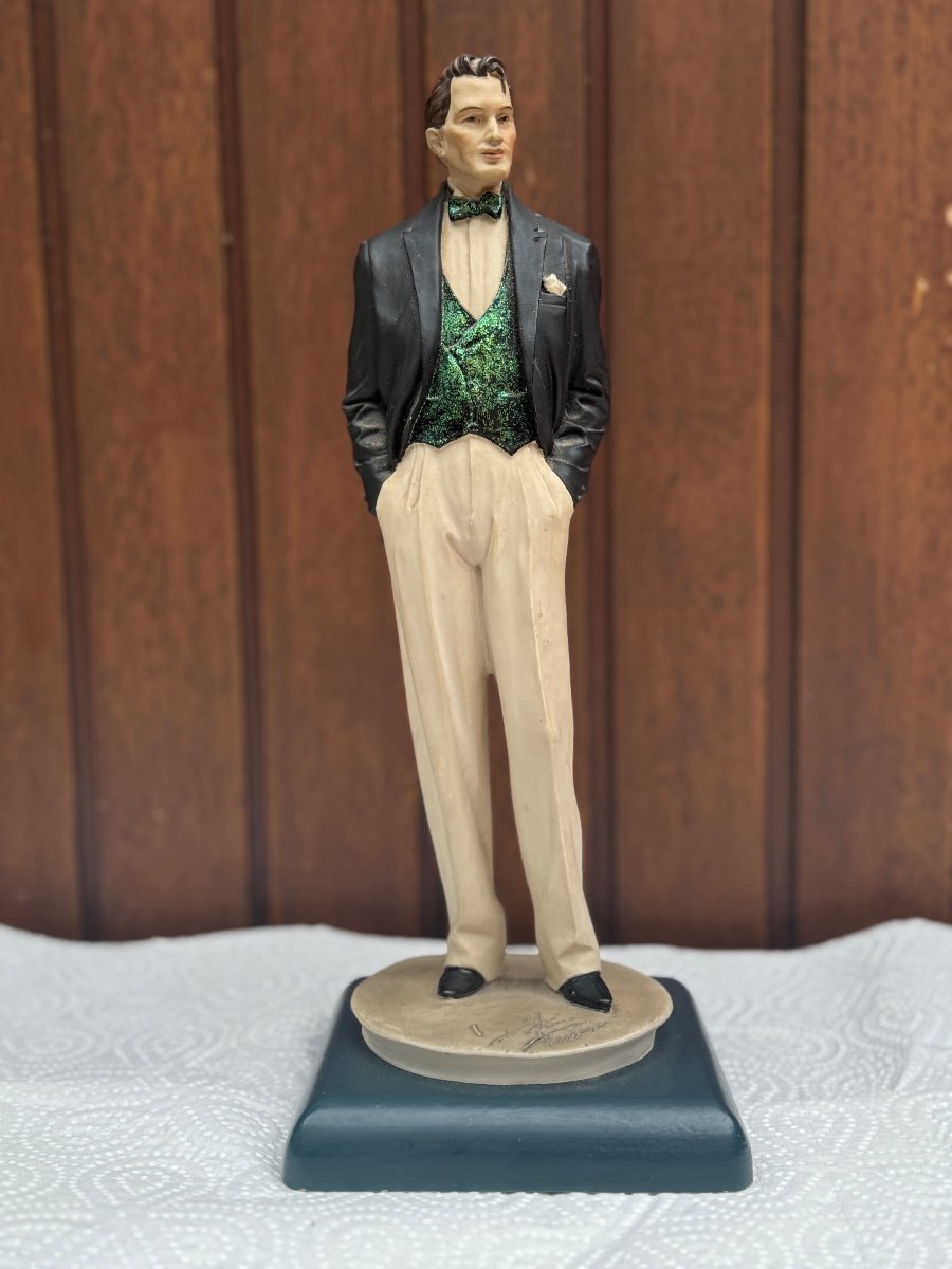 Statuette Of A Man In Evening Dress Signed Vittorio Tessaro 1980