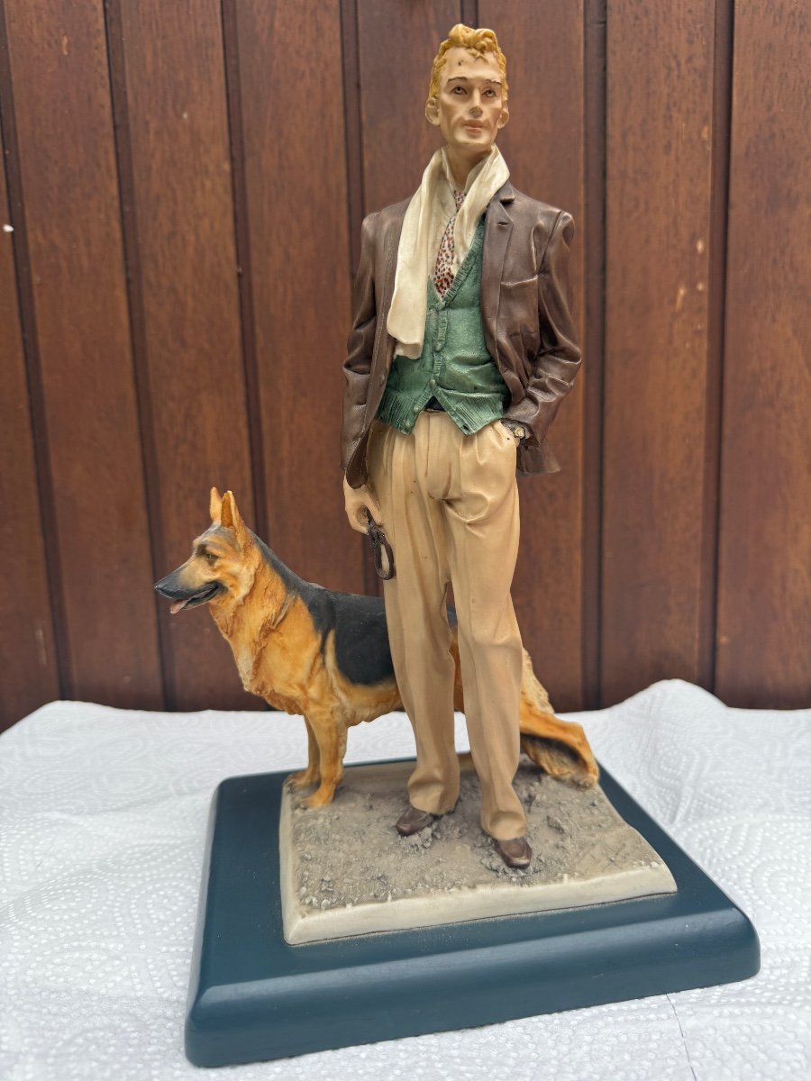 Sculpture Homme élégant Avec Chien Signé Vittorio Tessaro Années 80-photo-2