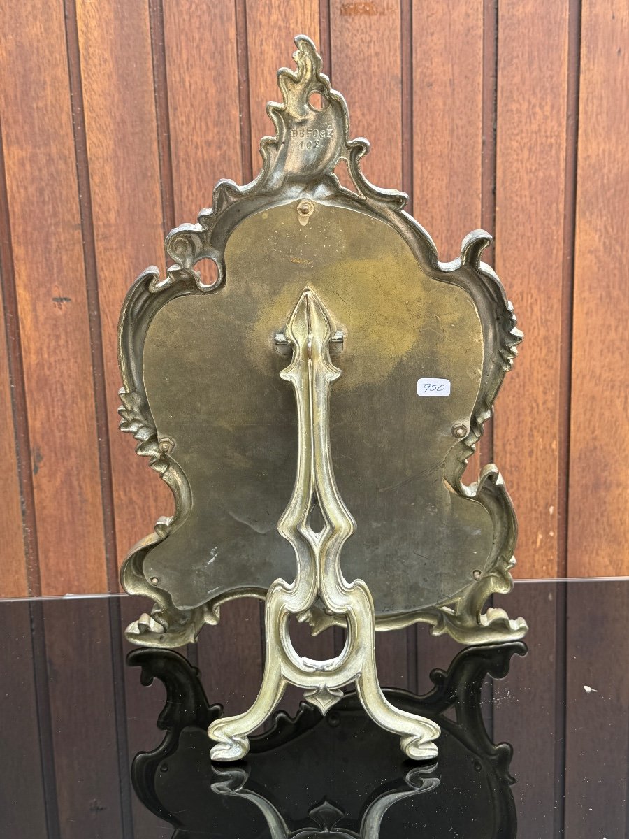 Beveled Table Mirror In Silvered Bronze, 19th Century Signed Pavot-photo-4