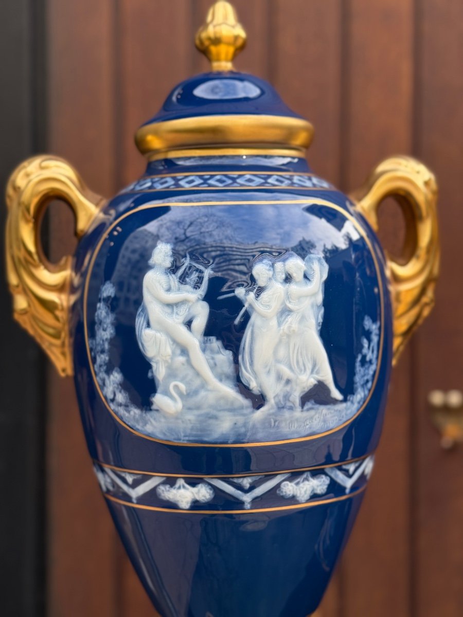 Pair Of Limoges Porcelain Vases 49cm Signed Marcel Chaufriasse 1900 Art Nouveau Barbotine-photo-2