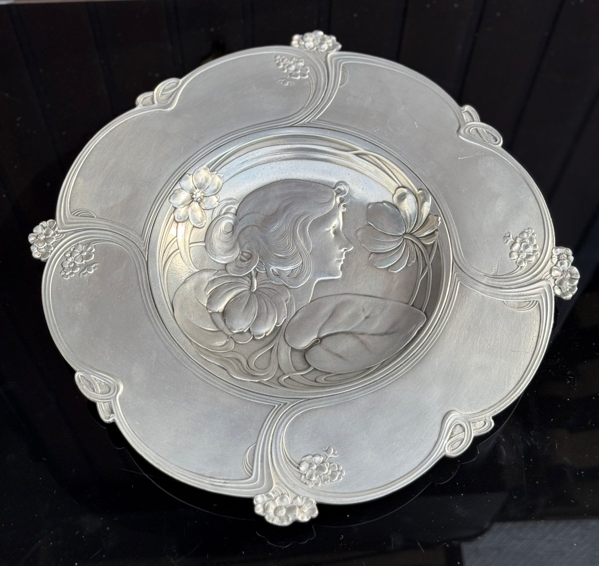 Pewter Dish / Plate Signed Achille Gamba Art Nouveau 1900