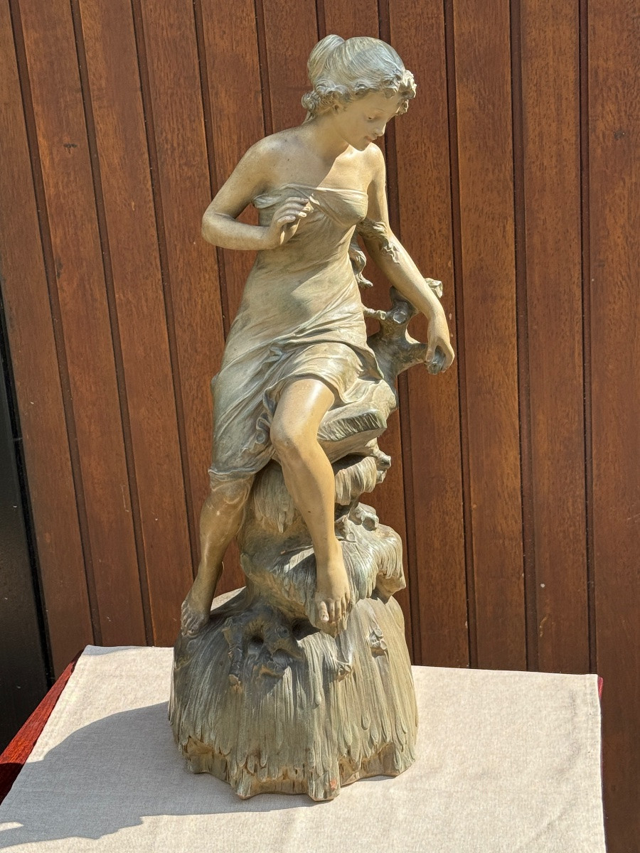 Large Terracotta Sculpture Signed Edouard Drouot Art Nouveau 1900-photo-3