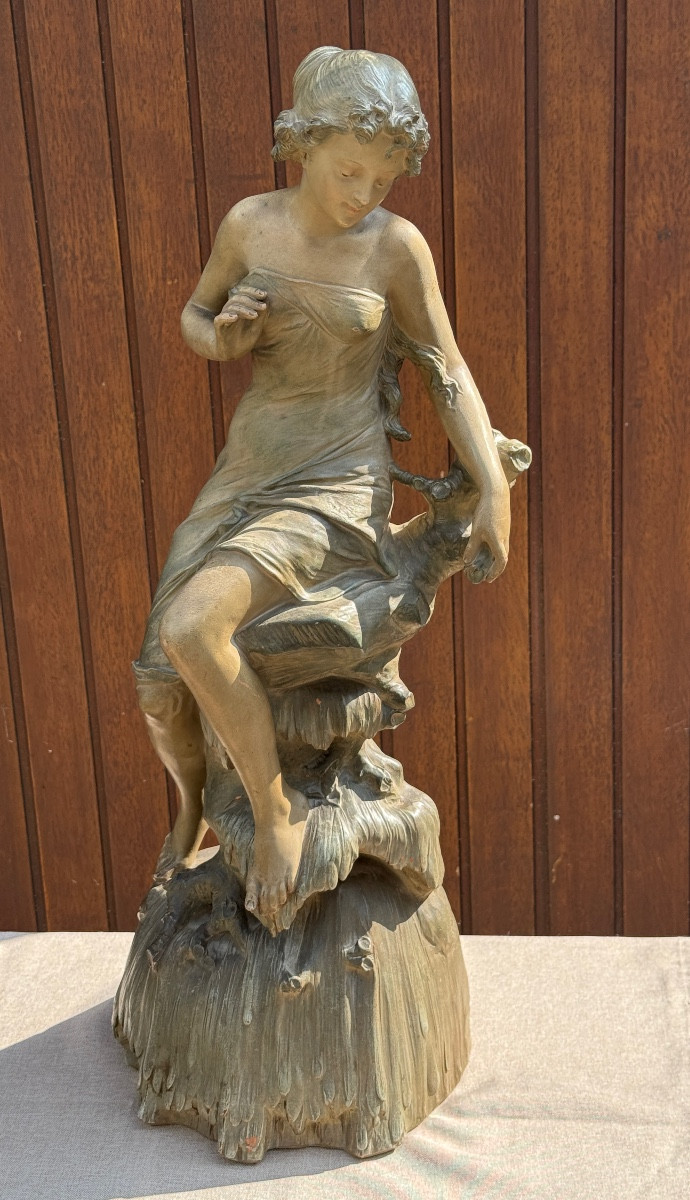 Grande Sculpture Terre Cuite Signé Edouard Drouot Art Nouveau 1900