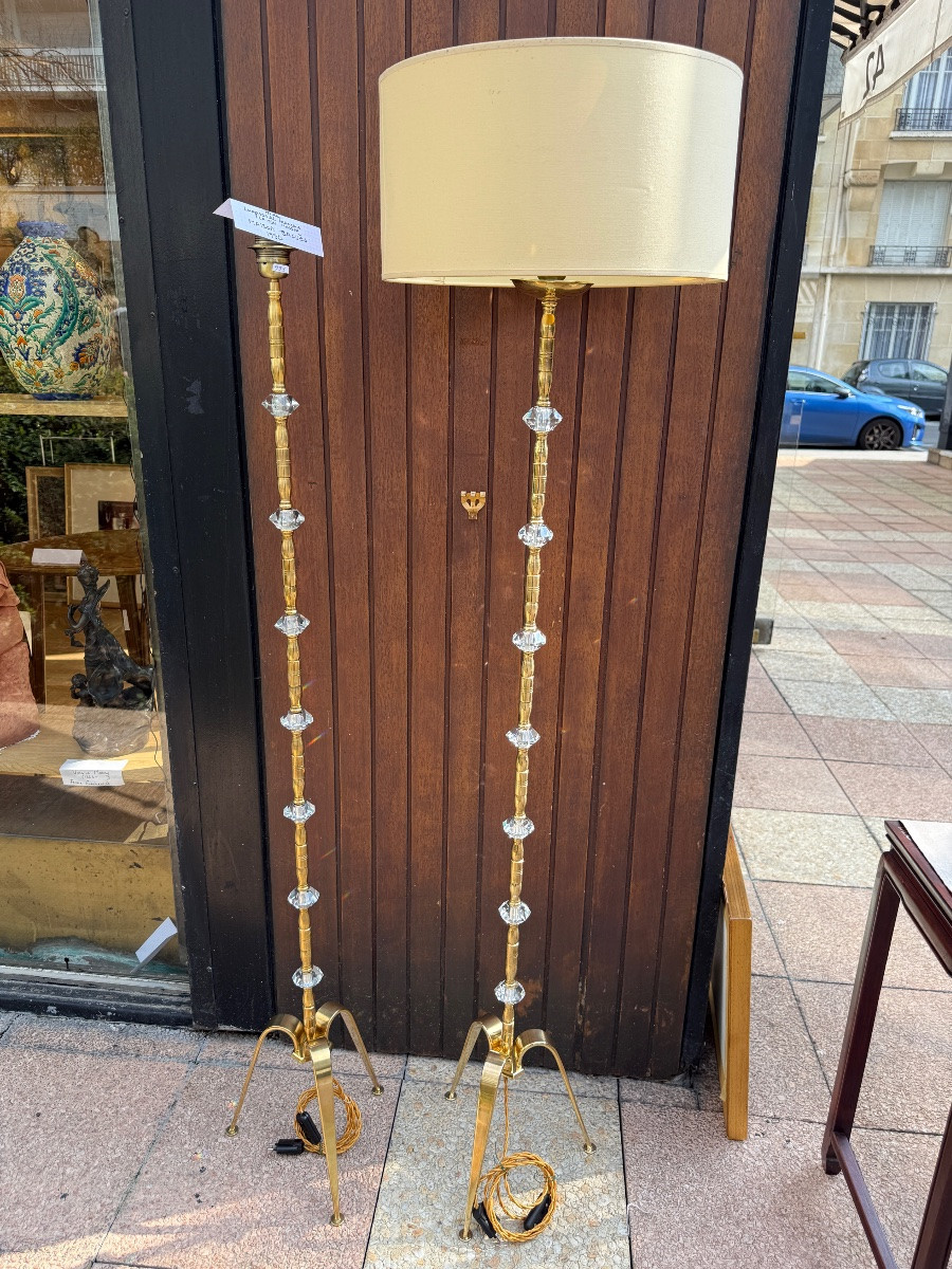 Pair Of French Floor Lamps In Solid Brass  Attributed To Maison Baguès 1950-photo-4