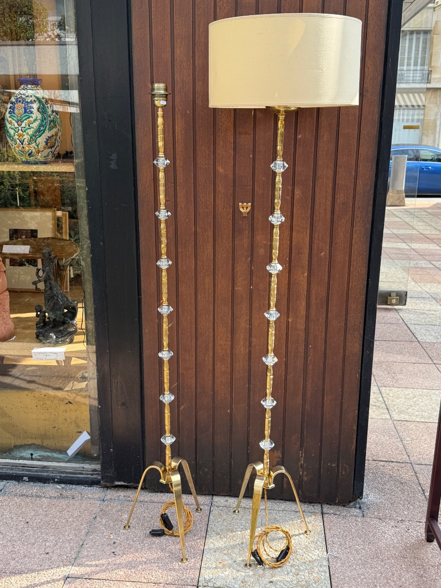 Pair Of French Floor Lamps In Solid Brass  Attributed To Maison Baguès 1950-photo-6