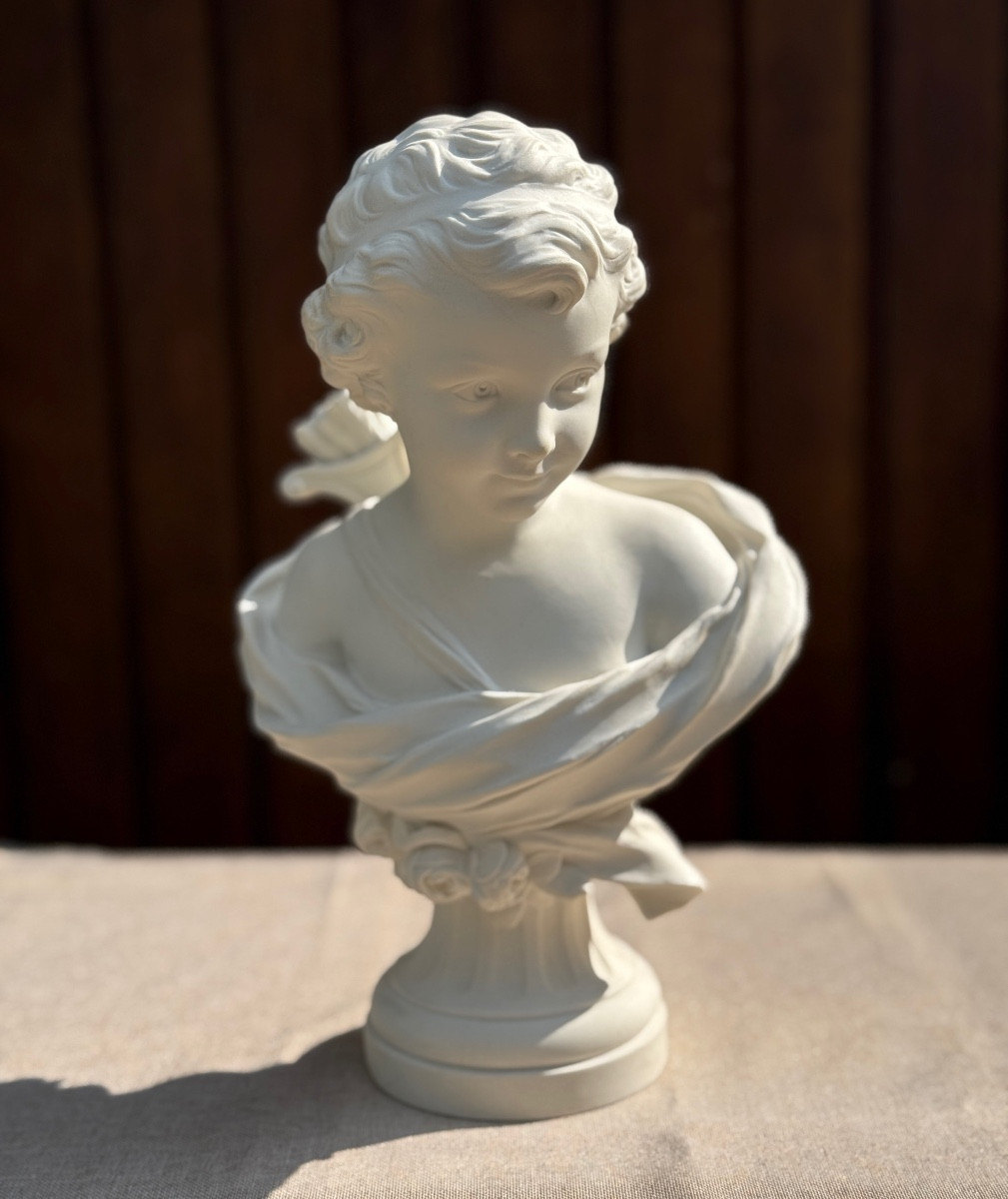 Bust Of Cupid Signed Agathon Leonard In Biscuit Done By Sevres