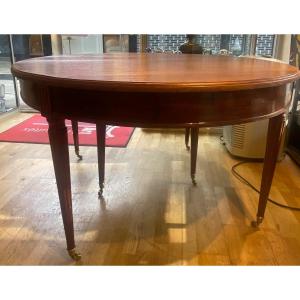 Mahogany Dining Room Table With 6 Legs From The 19th Century With Drop-leaf Top, Refurbished Top